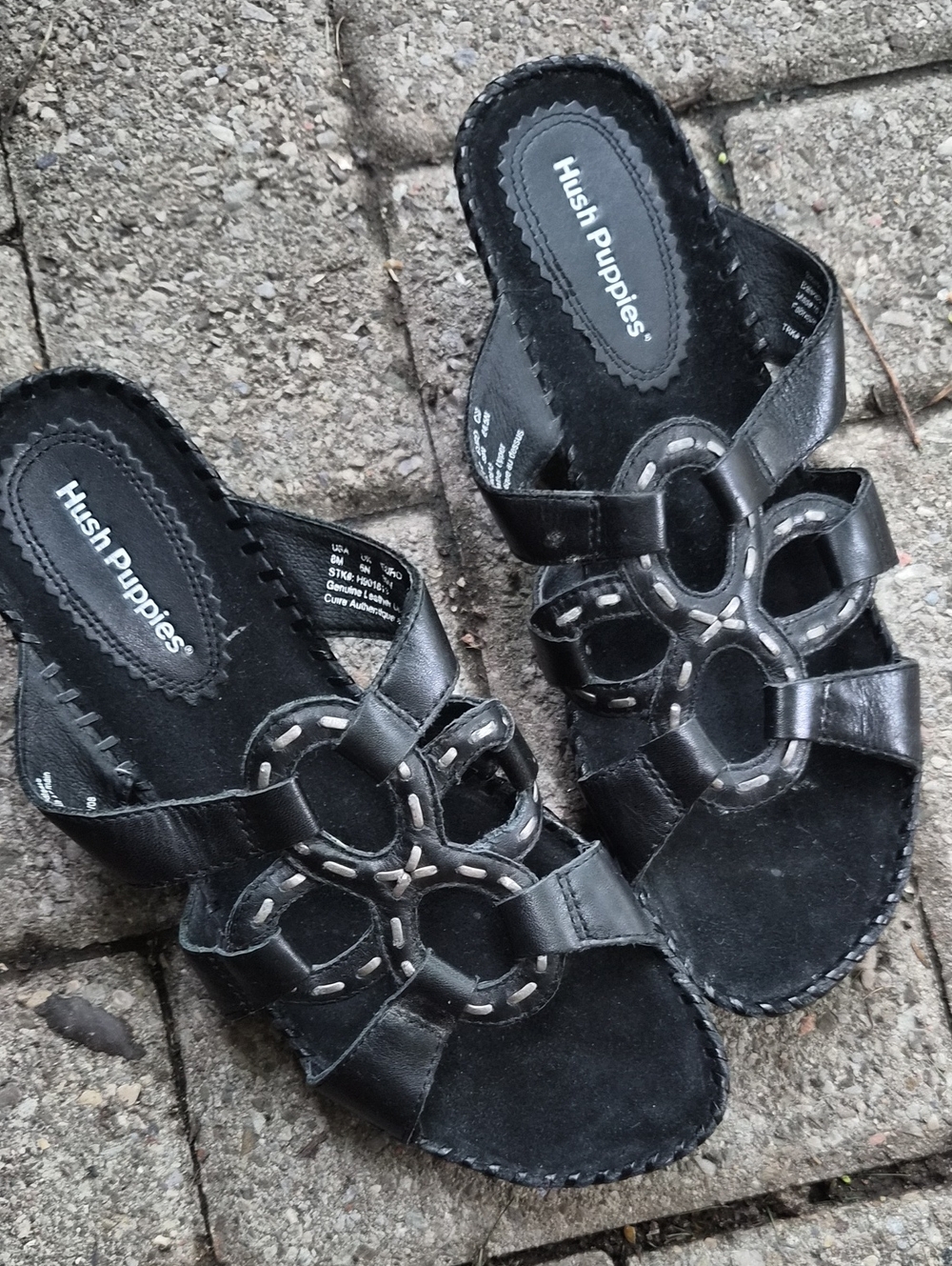 Hush Puppies Black Cutout Leather Slide Sandals